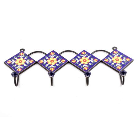 Navy Blue And Yellow Tiny Flower Ceramic Tiles Hooks